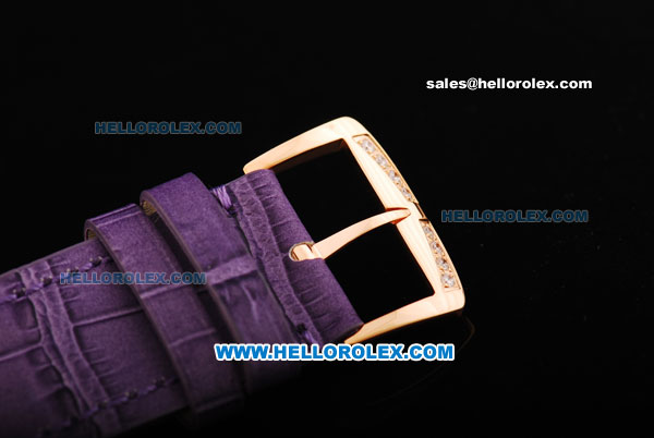 Franck Muller Master Square Swiss ETA 2824 Automatic Movement Rose Gold Case with Diamond Bezel and Purple Leather Strap - Click Image to Close